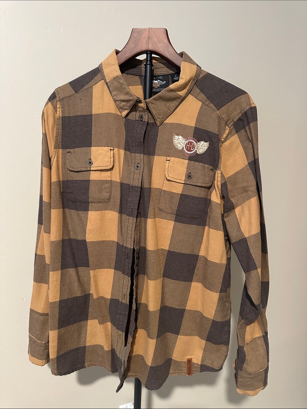 Harley-Davidson Brown & Tan Plaid Long-Sleeve Button-Down Shirt